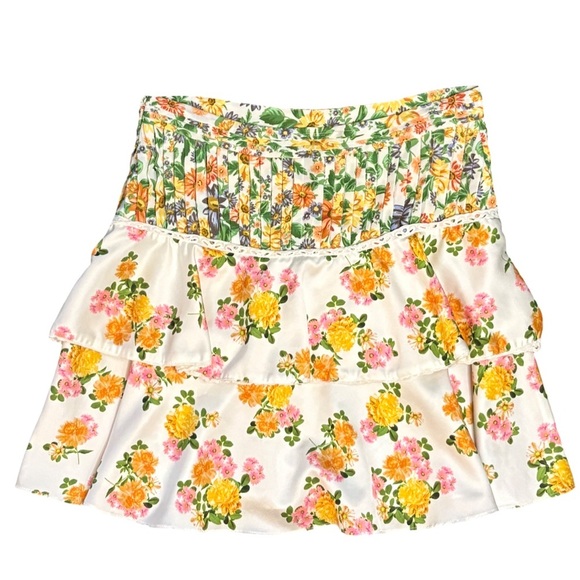 For Love & Lemons Rosalyn Miniskirt Green Yellow Pink Marigold Floral Size M - Picture 5 of 13